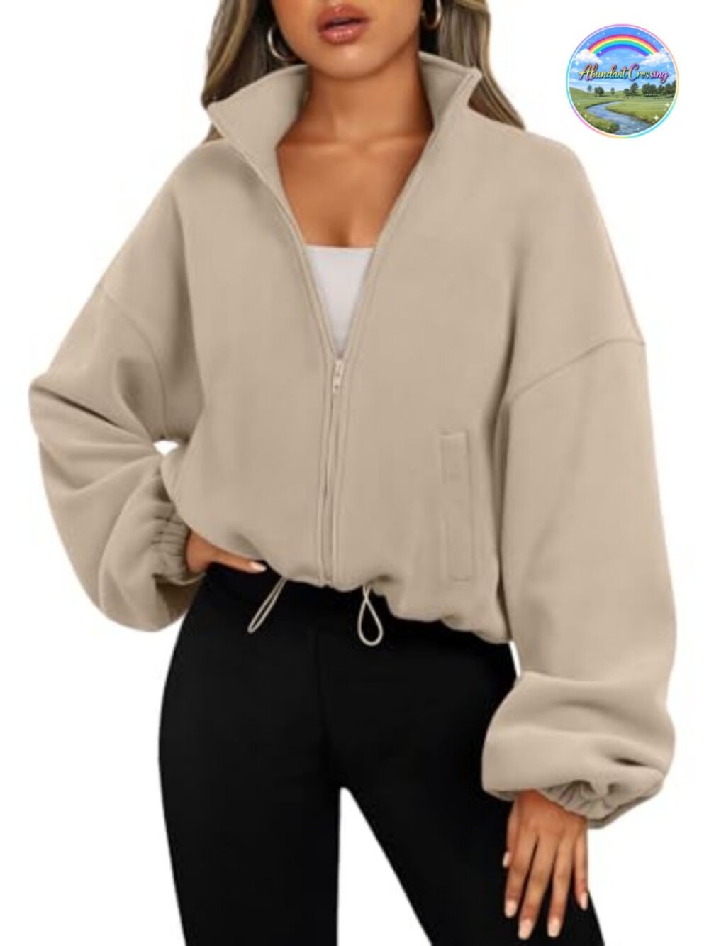 Women's Cropped Full Zip Fleece Jacket Oversized Y2K Casual